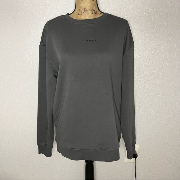 NWOT Koral Grey Size S Levi Crewneck Pullover Terry Sweatshirt Relaxed Gym - Picture 1 of 7
